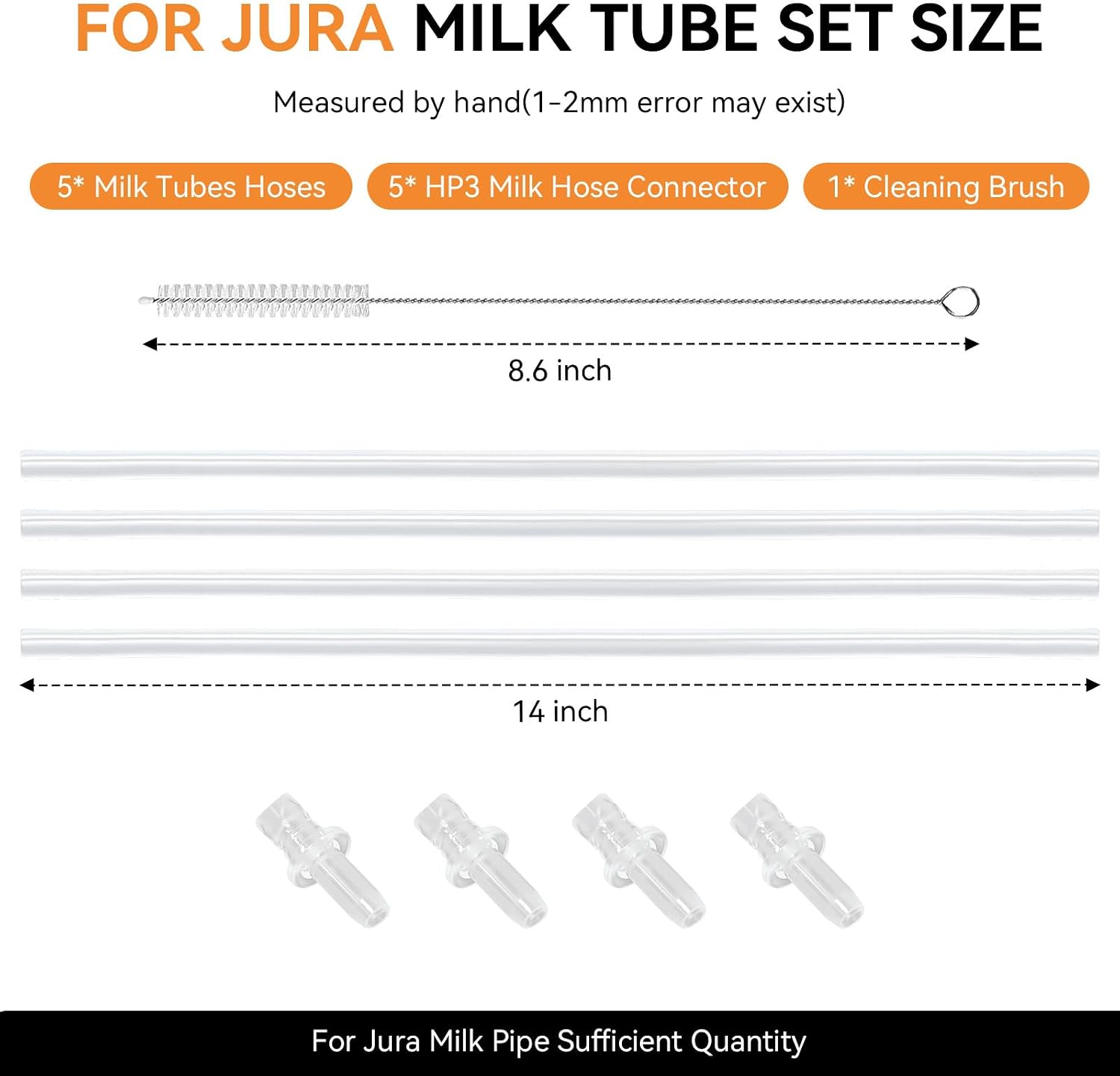 Milk Tube Hose Set with Jura Milk Pipe HP3 Connectors and Hose Brush for Jura Coffee Machines, Coffee Pipe Fit for Jura GIGA 6 10 W10 X5 S8 E8 Z10 Z8 Z7 Z5 Z6 Z8 Z9 J6 J8 J9 S80 WE8 C9, Silicon Tube