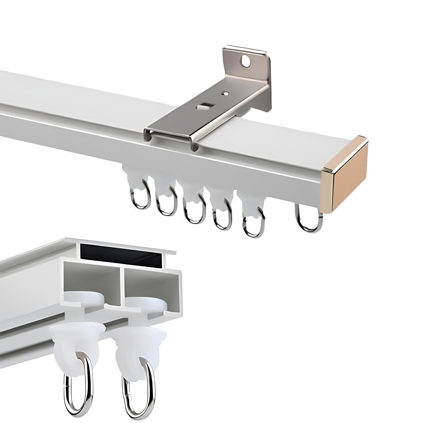 WQPMNYG Premium Ceiling Curtain Track System 0.76.0m Adjustable Rail with Silent Pulley Ideal for Window and Shower Curt Wall/Ceiling Mount 120cm/3.9ft White