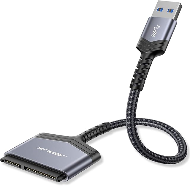 JSAUX USB 3.0 to SATA Adapter, USB A 3.0 to 2.5 SATA III Hard Drive Adapter Aluminum Shell Nylon Cord,SATA to USB 3.0 External Converter for SSD/HDD Data Transfer-Grey