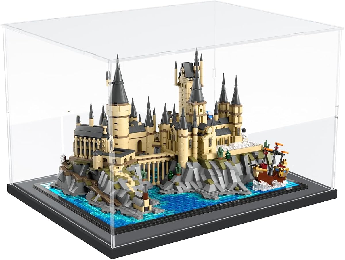 Acrylic Display Case for Lego Hogwarts Castle and Grounds 76419 Himeji Castle 21060 for Lego Display Thickened Clear Acrylic Display Cases for Collectibles Assemble Dustproof Box(Black Base)