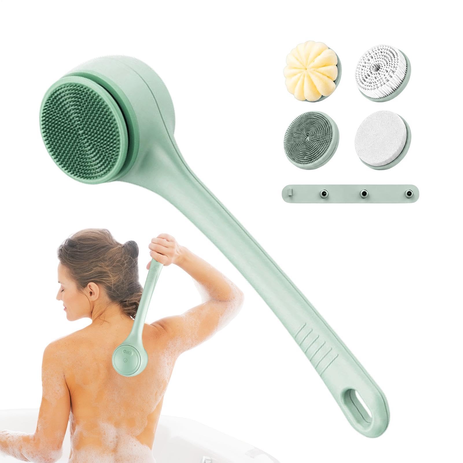 Cepillo Corporal Eléctrico Exfoliador con Masaje Giratorio, 2 Velocidades y | Cepillo Corporal Exfoliante Impermeable con Doble Mango para Cuidar la Piel a Diario en Baño Spa