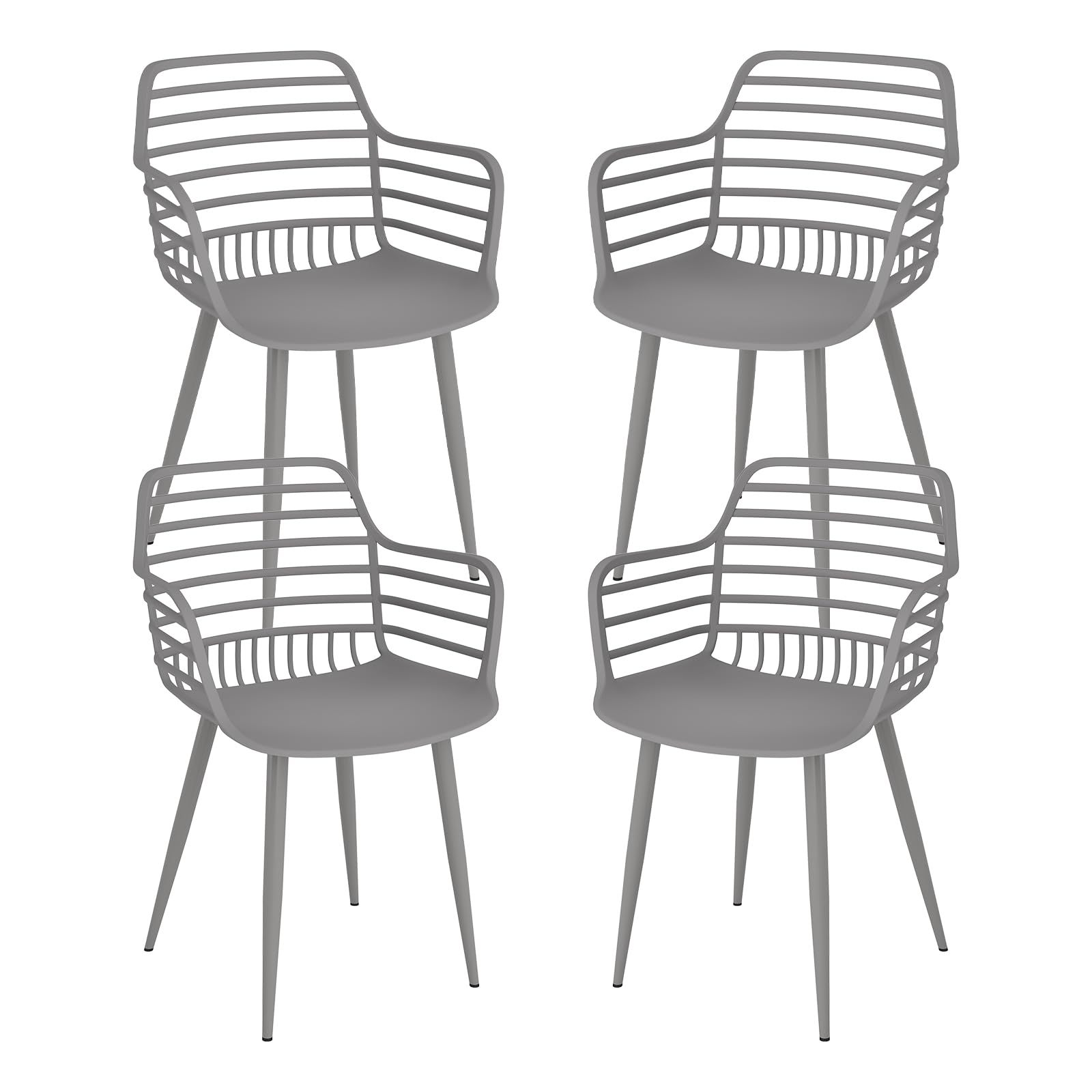 JIJIAN Set da 4 Sedie da Giardino con Braccioli Portata 120 kg Grigio | Plastica PP con Gambe in Ferro Traspirante Robusto Facile da Pulire Sedia Leisure per Balcone Giardino Terrazza Cucina