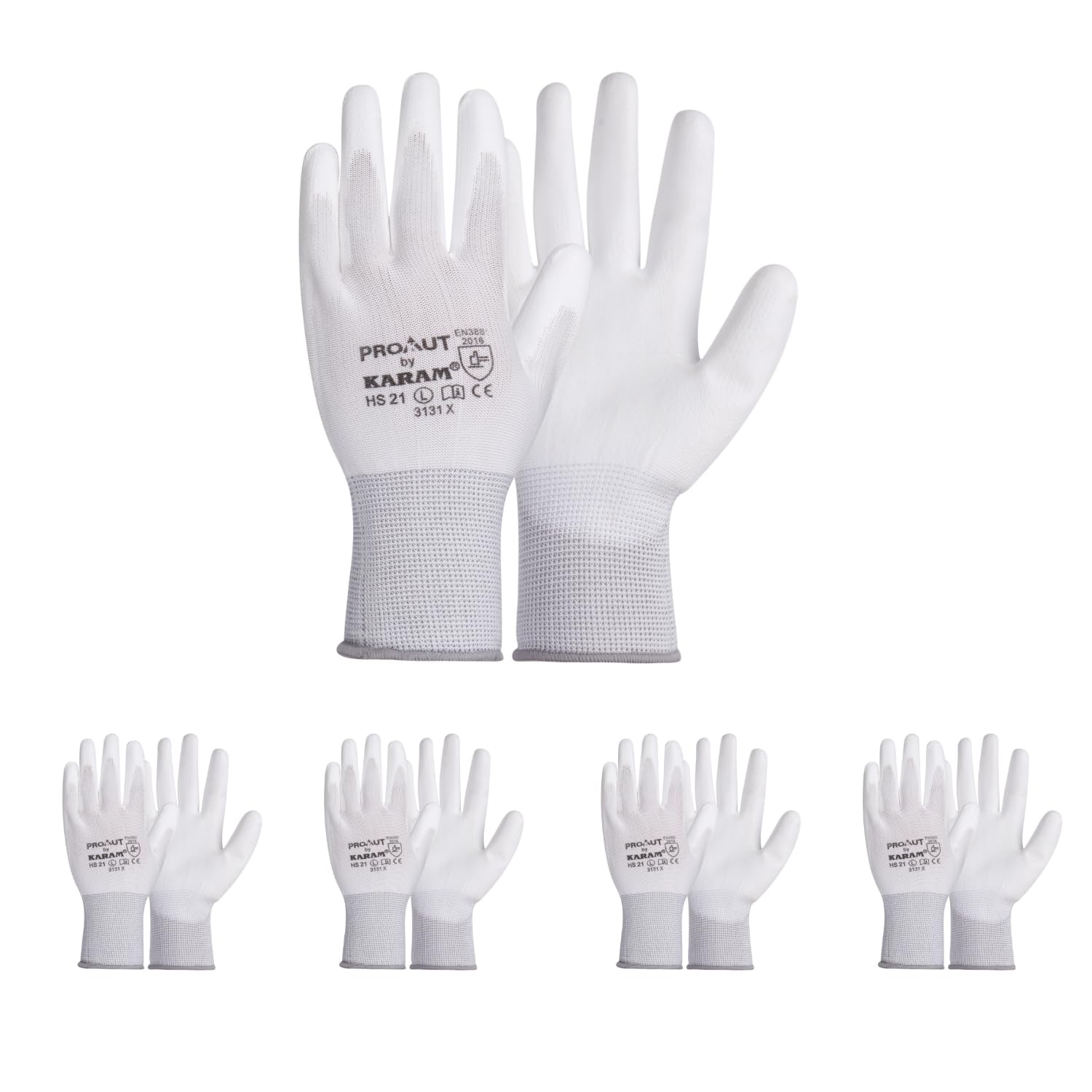 Karam HS21 Safety Gloves for Mechanical Risk | Safety Work Gloves with White Liner with White PU Coating | Cut Resistant | Abrasion, Tear & Puncture Resistant | Industrial Use | Size-L | PACK OF 5 (B09B9WLKGB) Amazon Price History, Amazon Price Tracker