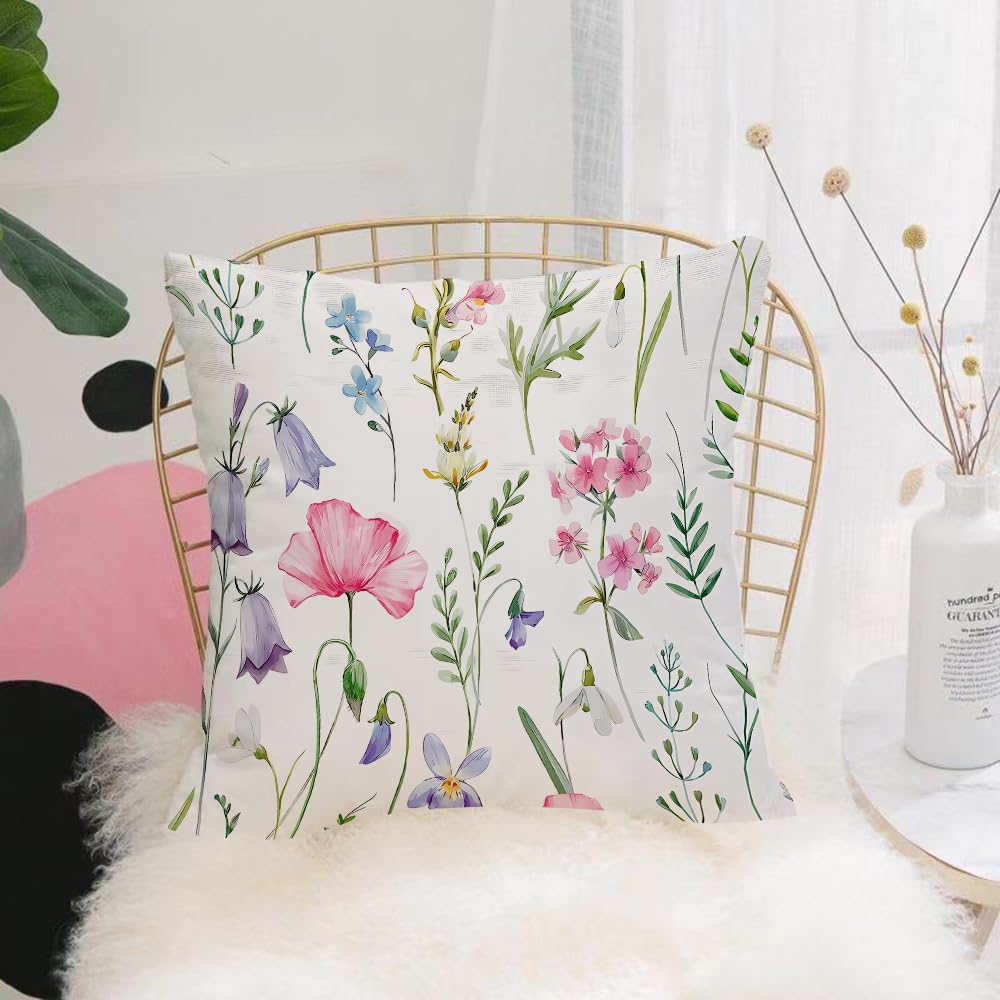 Hyosxw Seamless Pattern With Spring Flowers. Vector - A6 Cushion Cover,Throw Pillow Case Home Decorative For Living Room Bedroom Sofa Chair 18X18 Inch,Seamless Pattern With Spring Flowers. Vector Illustration.,Pillowcase 45X45cm
