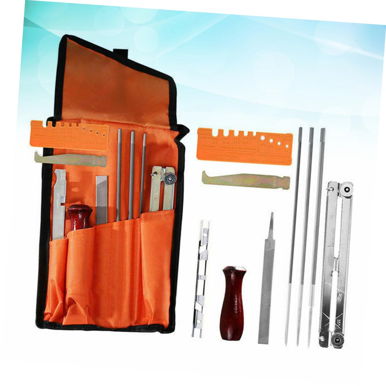 Kit Affilatura Catena Motosega 10 Pezzi in Metallo Arancia | Resistenza All’usura, Rimozione Trucioli, per Uso Personale e Professionale