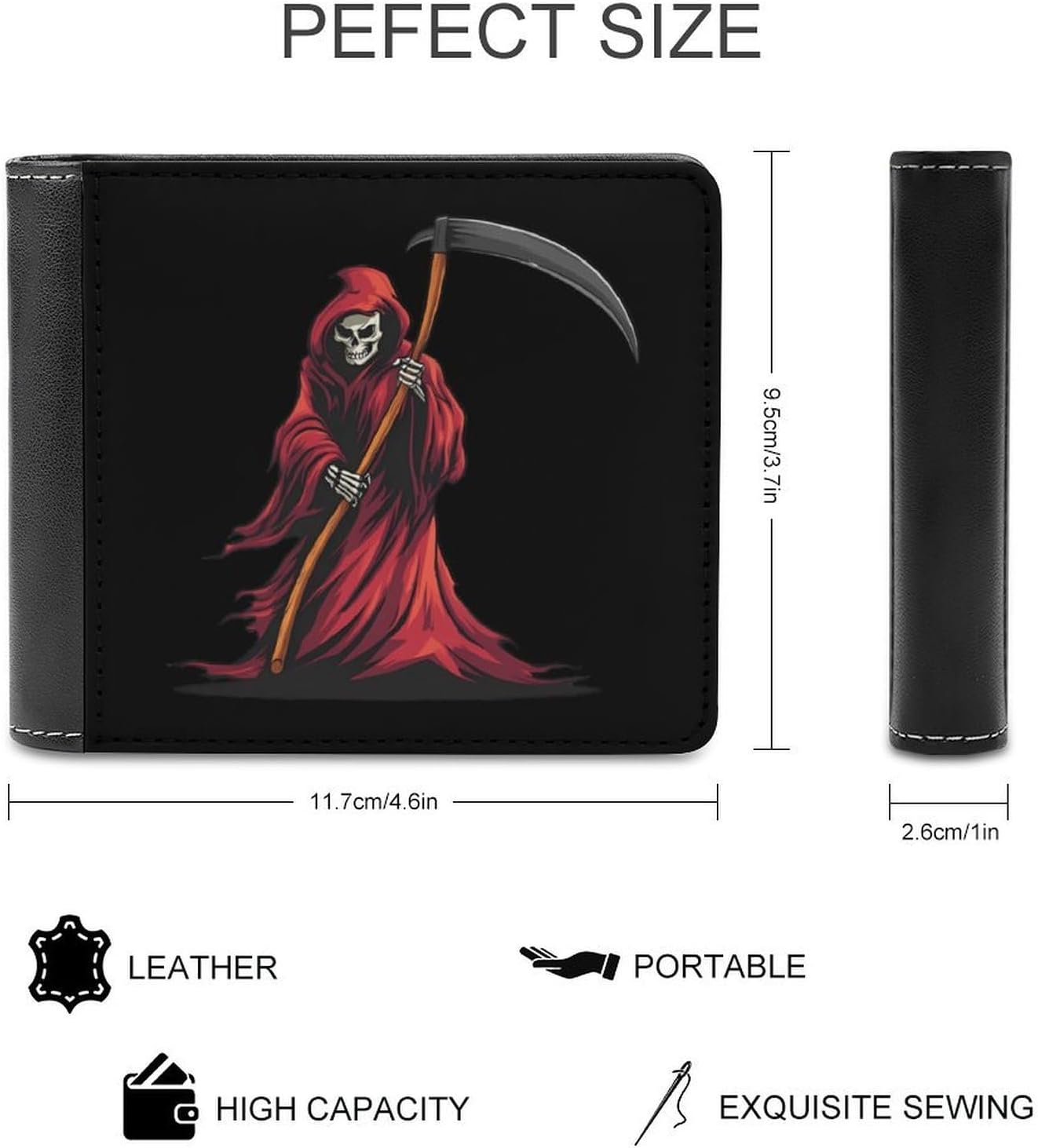 Grim Reaper Novelty Wallet Soft Slim Front Pocket Bifold Purse with ID Credit Card Holder