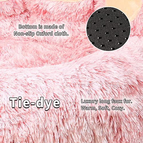 Jiupety Pet Round Bed Of Paw Shape, Calming Donut Dog Bed For Small Dog, Faux Fur Cat Bed For Cat, Comfortable And Soft, Machine Washable, Medium Size (22"×22"×6"), Pink #TOP2