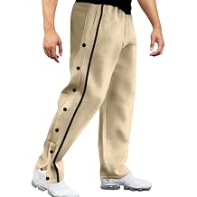 Zaswen Mens Fashion Side Button Down Pants Spring Fall Plus Size Drawstring Elastic Waist Straight Leg Trousers with Pockets