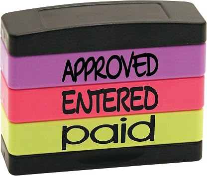 Stack Stamp Pre-Inked Triple Message Stamp, Approved, Entered, Paid 8802