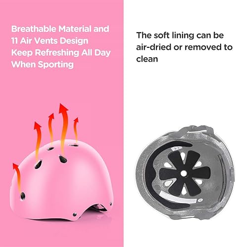Miniatura 5 de DaCool Juego de casco de bicicleta para niños, rodilleras para patineta, coderas, muñequeras ajustables para niños de 3 a 10 años, equipo de