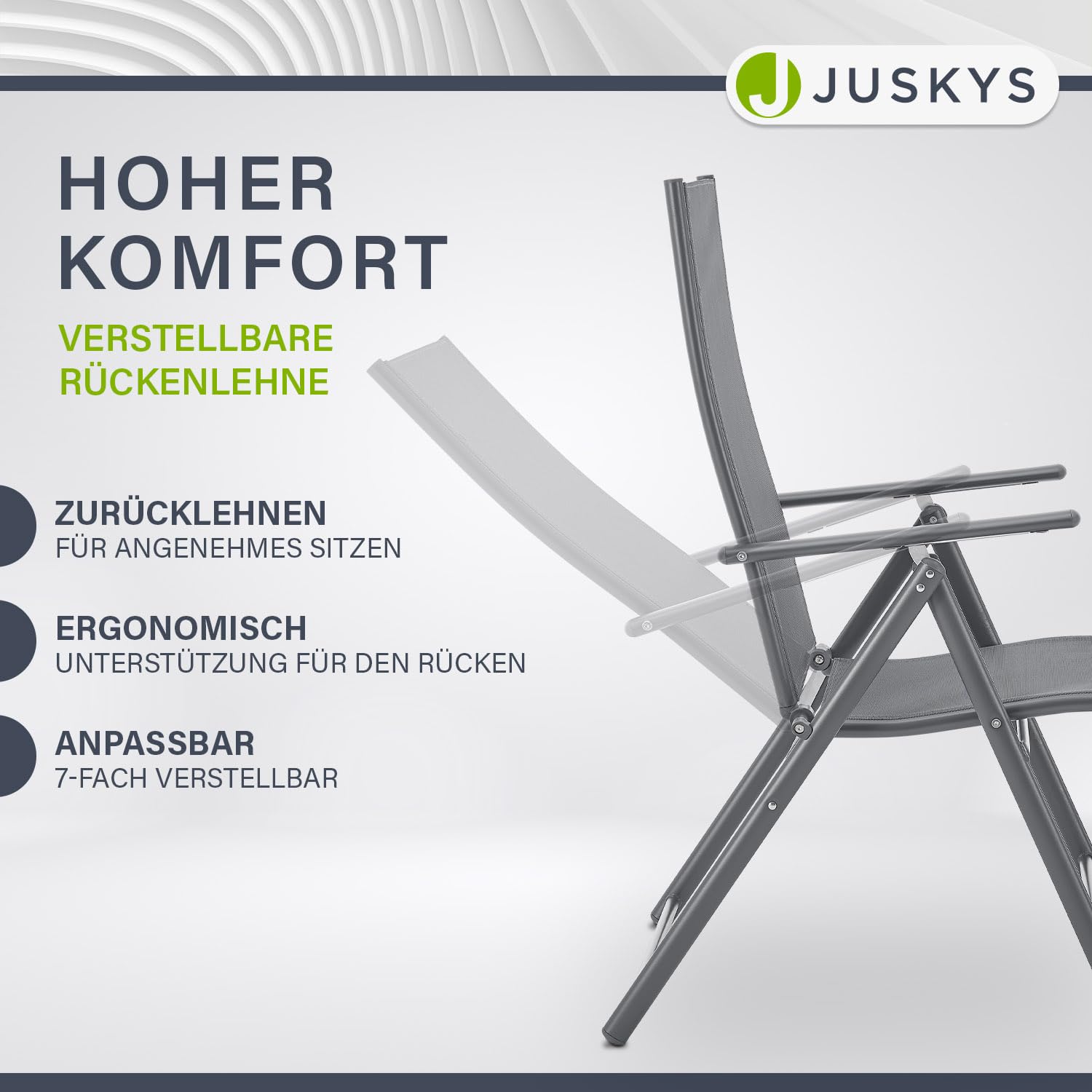 Juskys Calena Gartenstuhl 2er Set Anthrazit - 7-Fach verstellbar klappbar - pulverbeschichteter Stahl