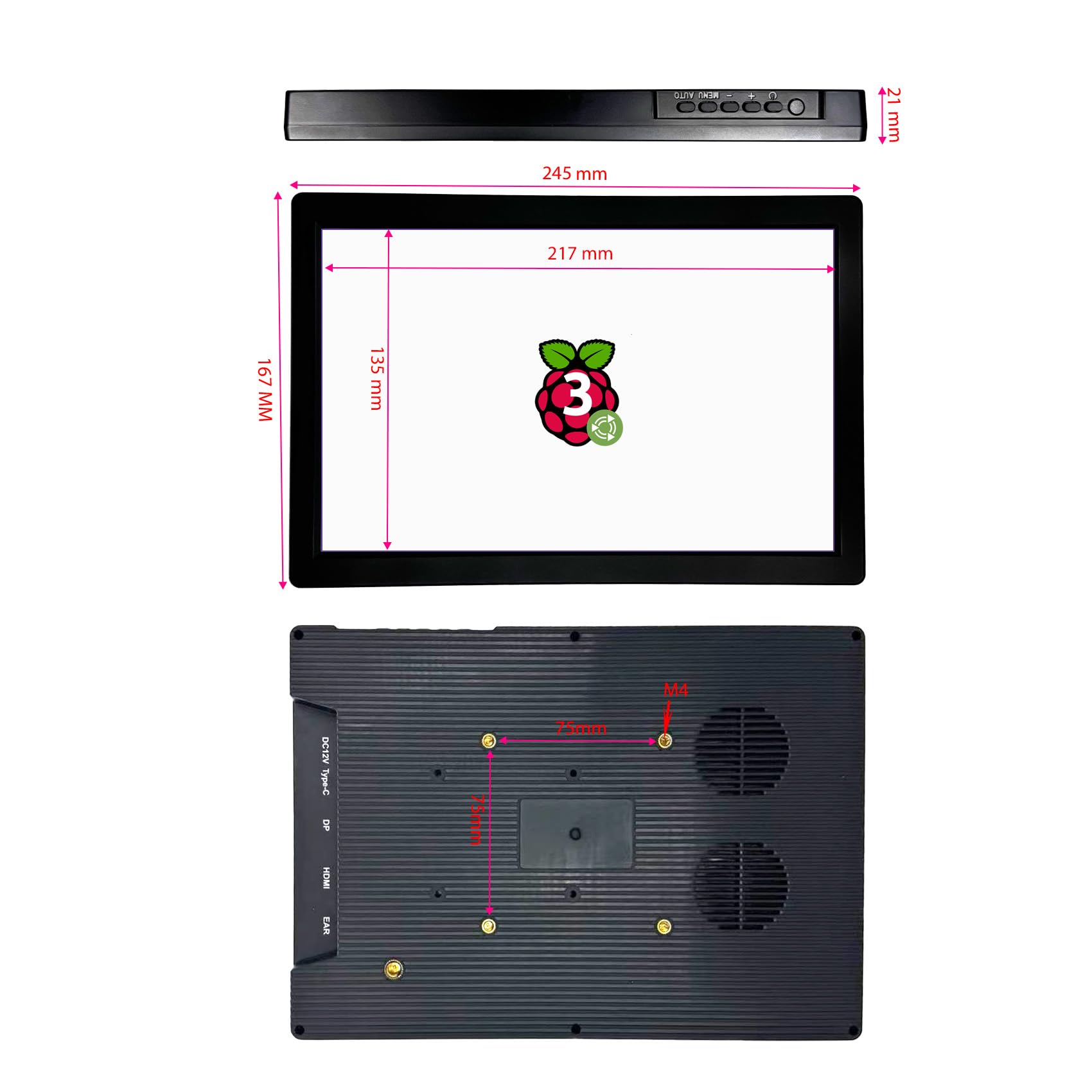Mini monitor z ekranem dotykowym USB C 10,1", mały monitor HDMI, 1280 x 800, HD IPS, wyświetlacz LCD, ekran dotykowy do PS5, Raspberry Pi 3/3B+/4B/5, Jetson Nano