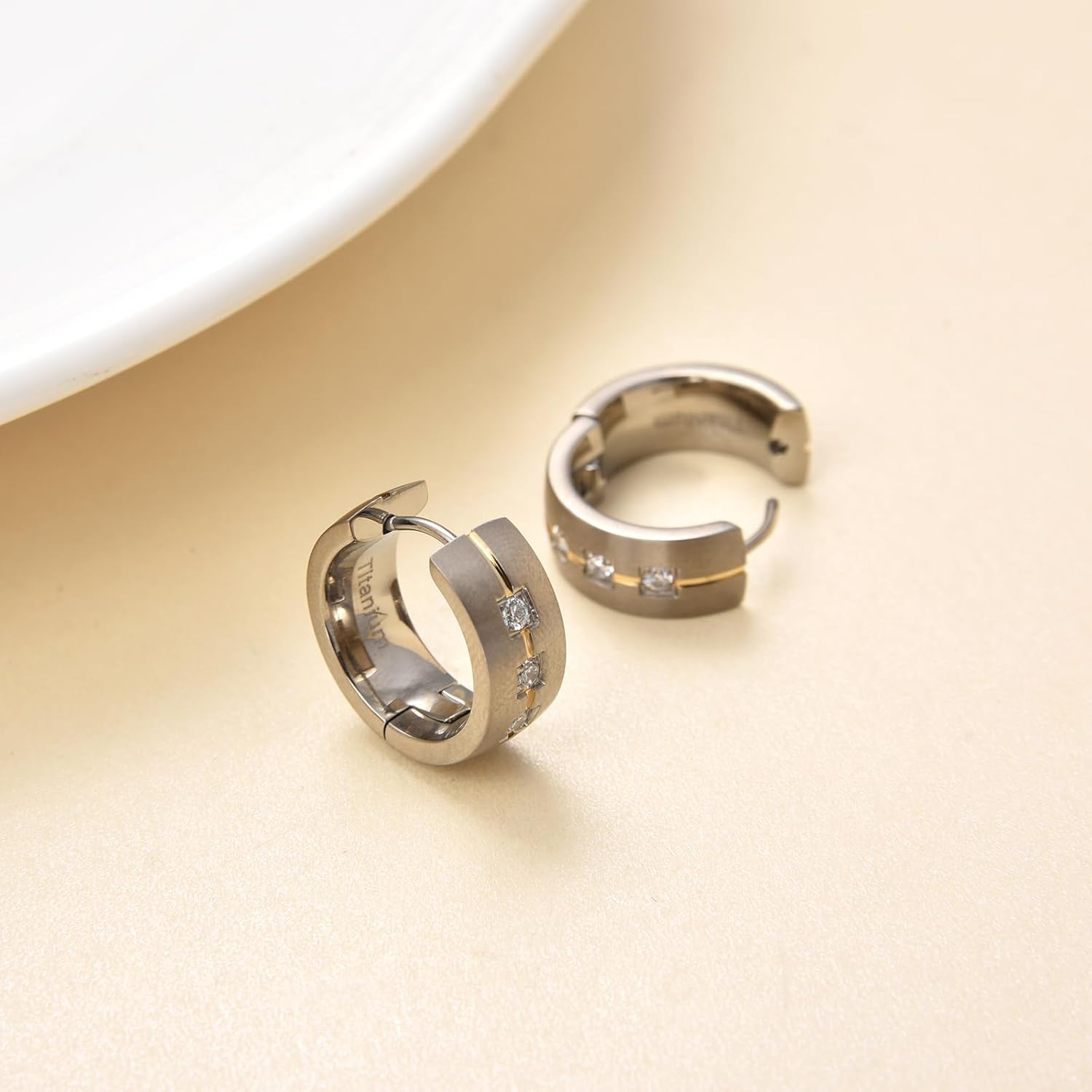 G23 Titanium Hoop Huggie Earrings for Sensitive Ears, Pure Titanium CZ Earrings for Men Women