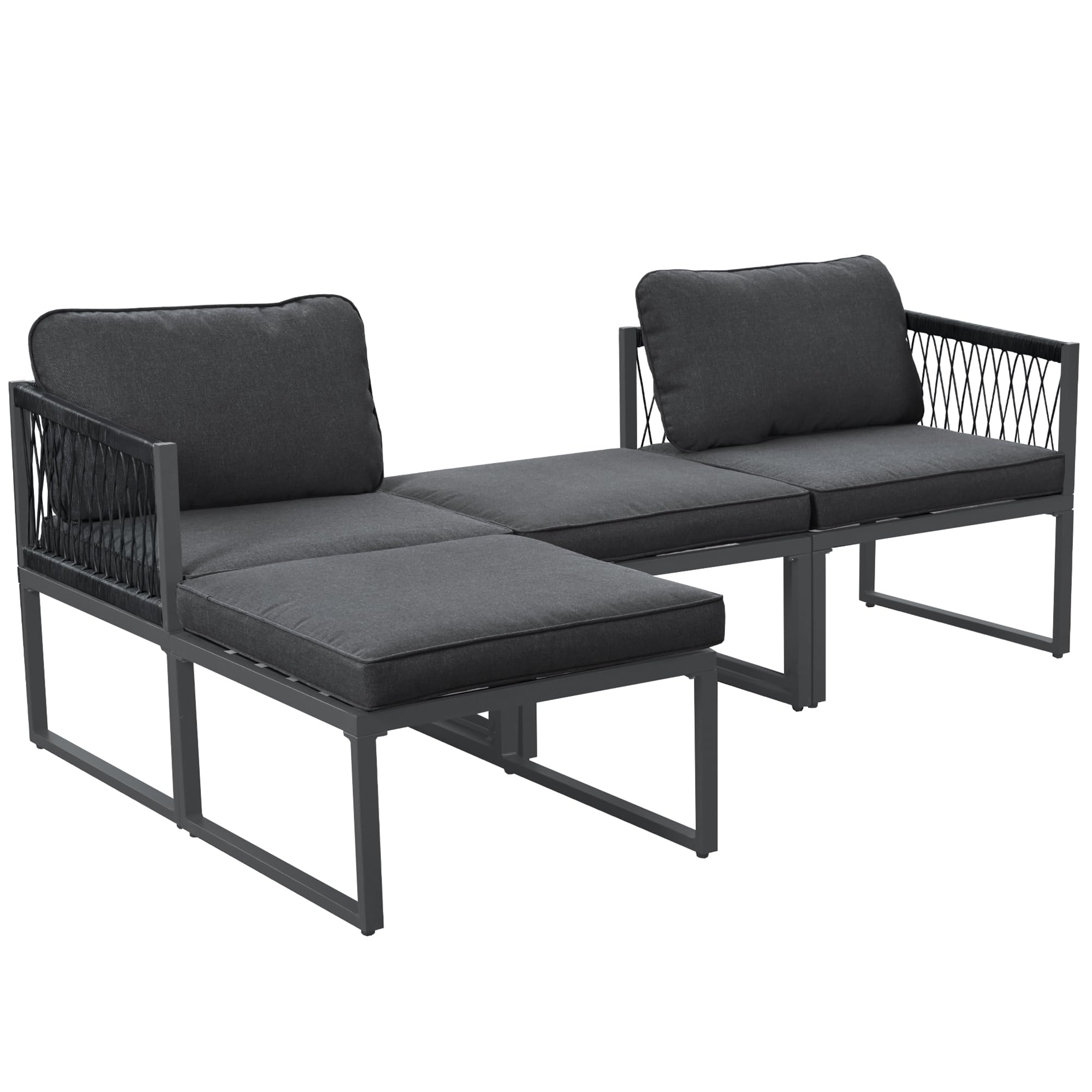 Merax Gartenlounge Set, Gartenmöbel Set, Multifunktional für Terrasse und Garten, Outdoor Sofa Garnitur, PE-Rattan, Aluminiumrahmen, rutschfeste Füße