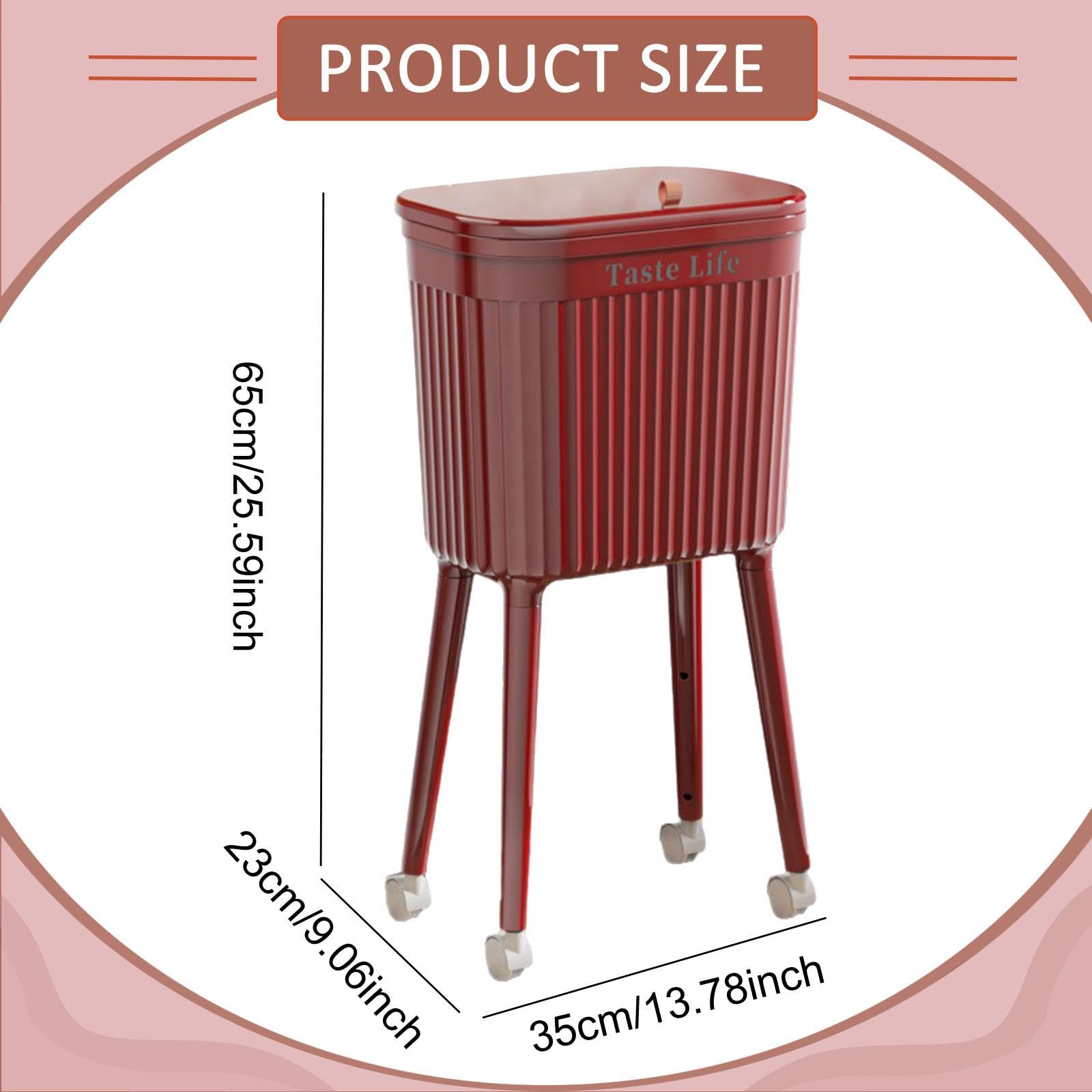 Yajuyi Cubo de Basura Alto con Ruedas, 16 L, Portátil Y Elegante, Ideal para Restaurantes, Cocinas, Baños Y Habitaciones de Huéspedes, Rojo, Individual