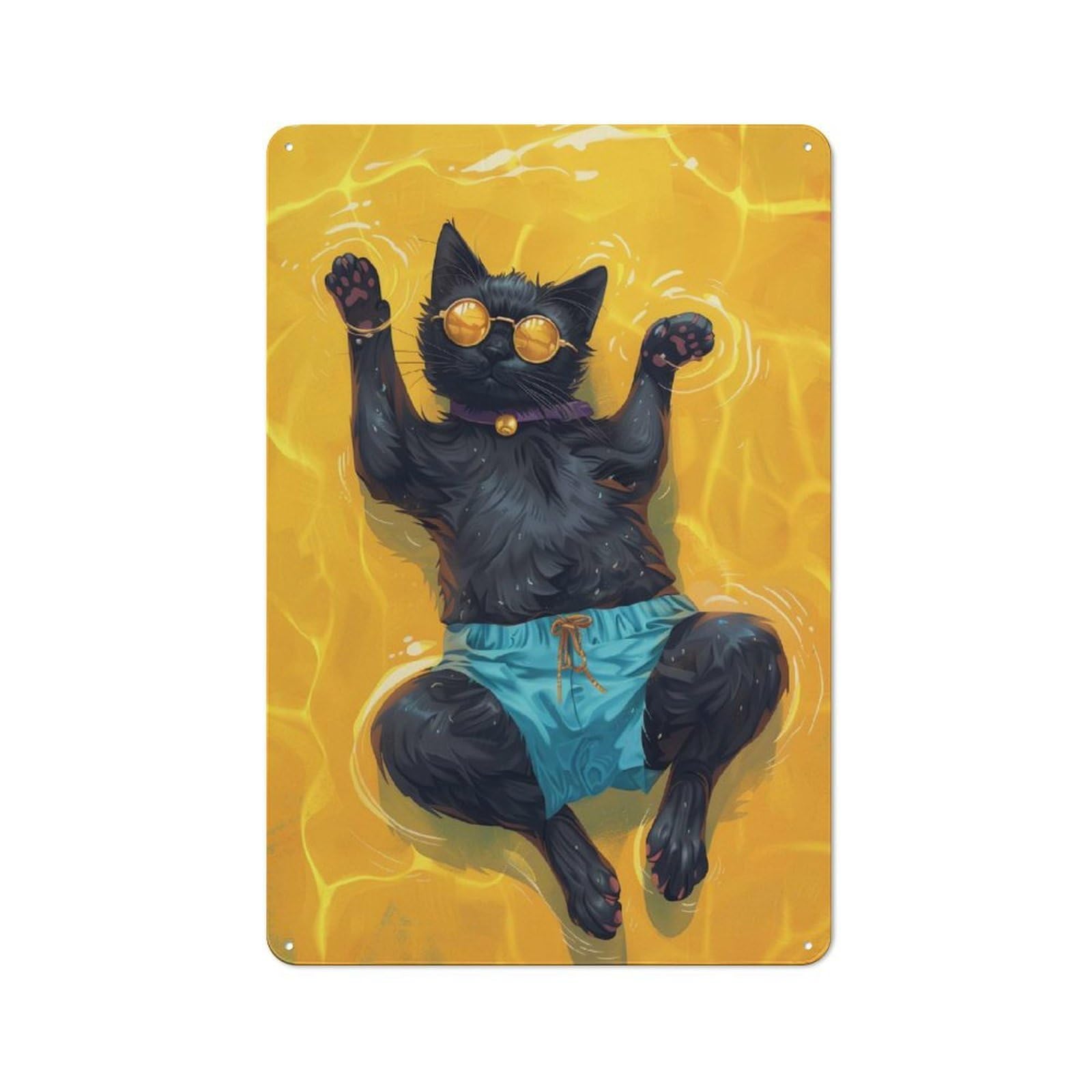 Junmoney Cool Cat In Pool Industrial-Style Metal Plaque 30X20cm For Hallway Wall, A Winter Wall Decor Update For Hallway Decor Lovers