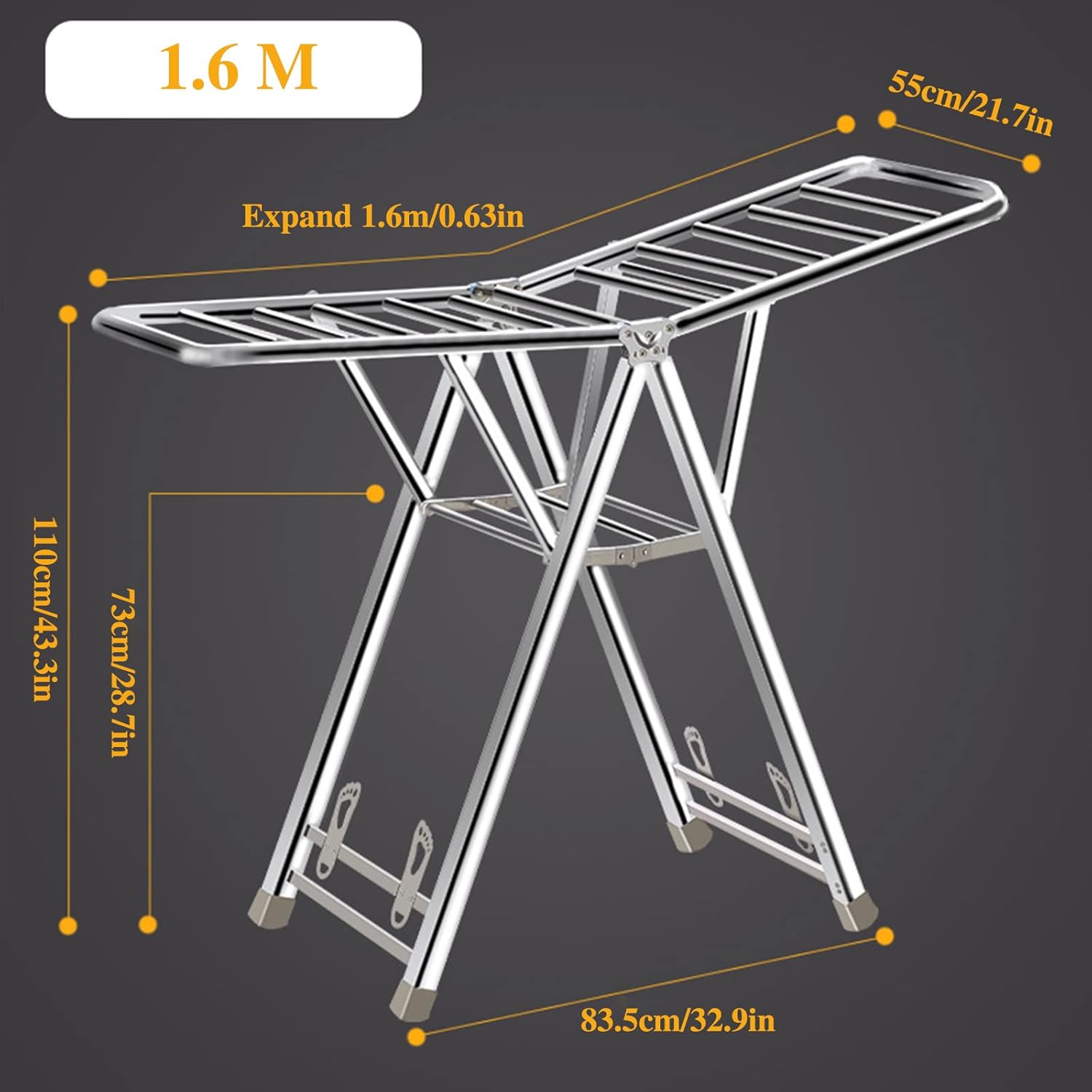 Energy Efficient Heated Clothes Dryer, 1.6m Folding Electric Drying Rack, Space-Saving Heated Airer for Bathroom & Laundry Room, Quick Drying Solution
