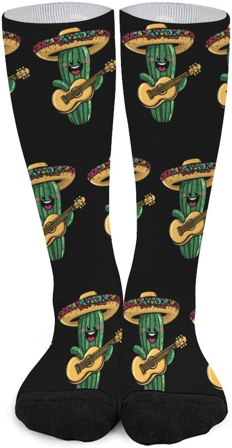 Mexico Cactus Guitar Knee High Socks Athletic Long Stockings Sport Casual Crew Tube Sock Boot 40cm