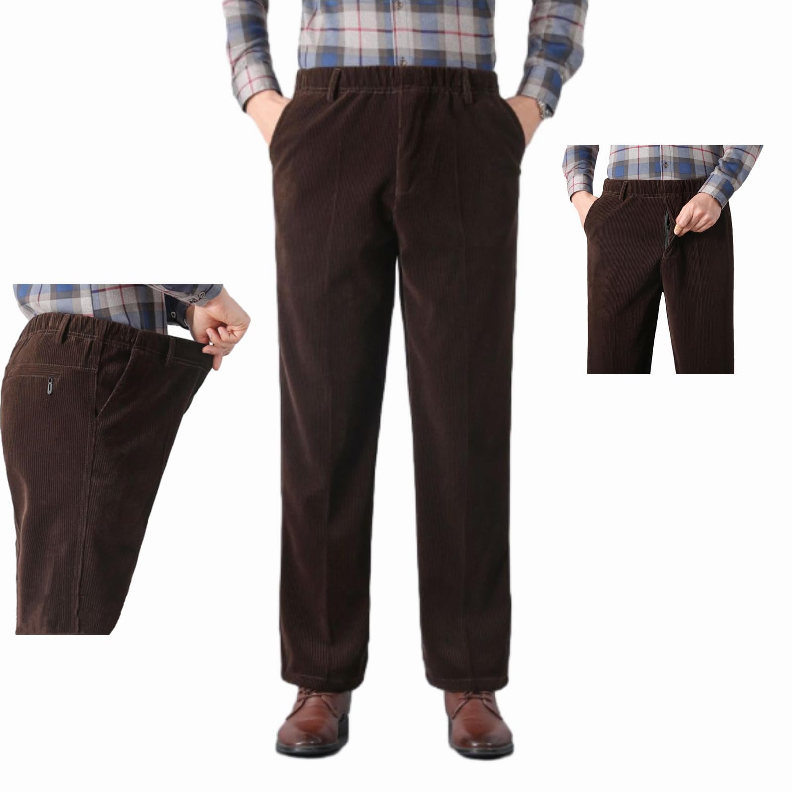 Pantaloni da uomo di mezza età e anziani con elastico in vita in velluto a coste elasticizzati pantaloni dritti in velluto a coste