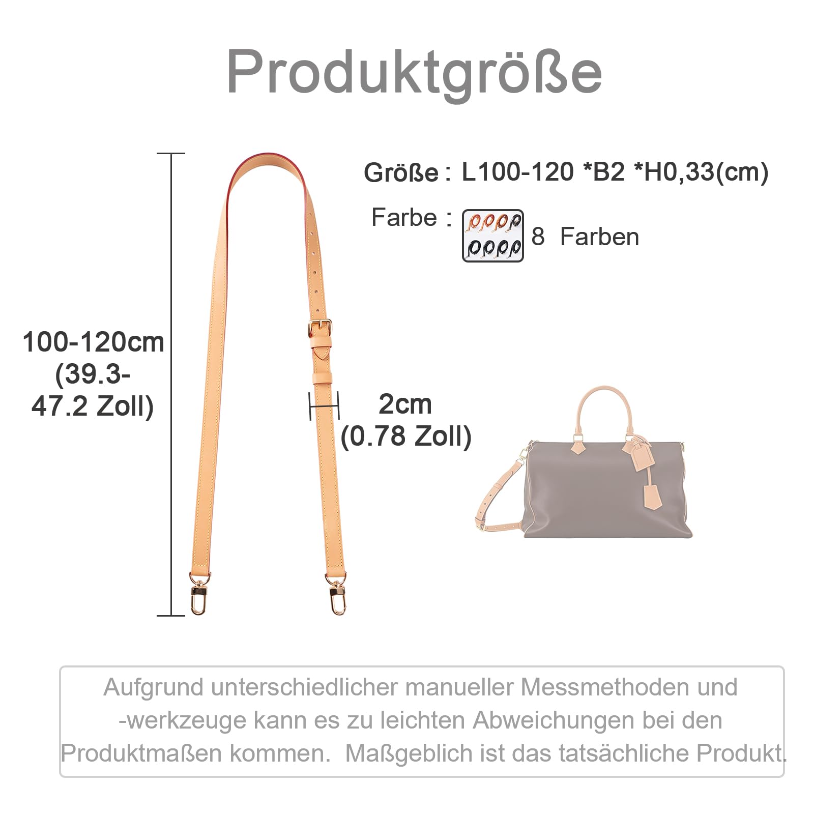 BERRY & SNOWY Vachetta-Leder-Umhängetaschengurt für Pochette Metis, Speedy 30, Breite 2 cm, Verstellbarer Schultergurt-Ersatz (Bienenwachs)
