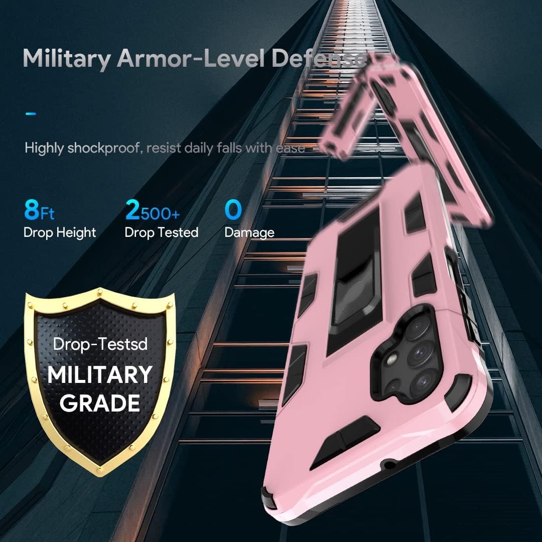 HATOSHI Samsung Galaxy A32 5G Case with 2 Pack Tempered Glass Screen Protector, [Military-Grade Shockproof] Full-Body Protective Slim Hard Phone Cover with Kickstand [2 Stand Ways Kickstand], Pink