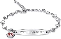 Vista 32 de mnmoom Pulseras de alerta médica para mujeres 6.5-8 pulgadas ajustables corazón links pulseras médicas con grabado