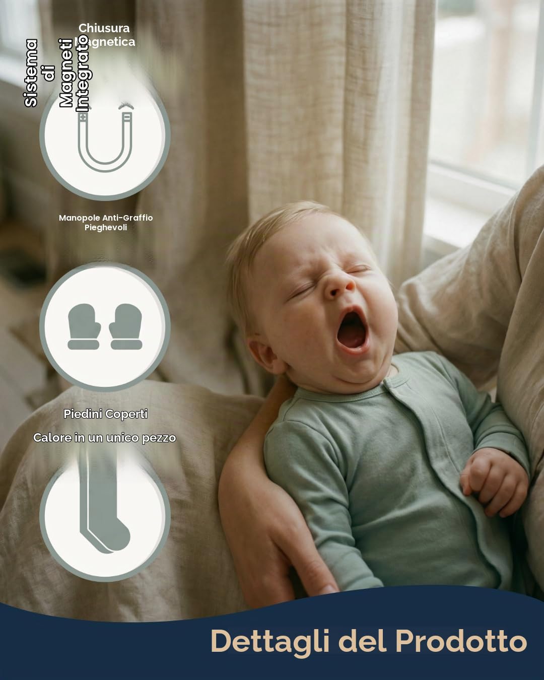 Pigiama da neonato con chiusura magnetica 100% cotone biologico, guanti pieghevoli e piedini coperti, tutina intera morbida con chiusura a magneti, cambio pannolino facile e veloce, taglie da 0 a 12