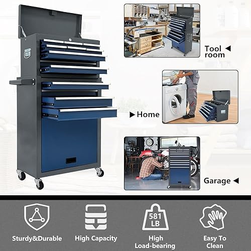 Miniatura 7 de Cofre de herramientas rodante, organizador de caja de herramientas de 13 cajones con ruedas, armario de almacenamiento de herramientas grande con