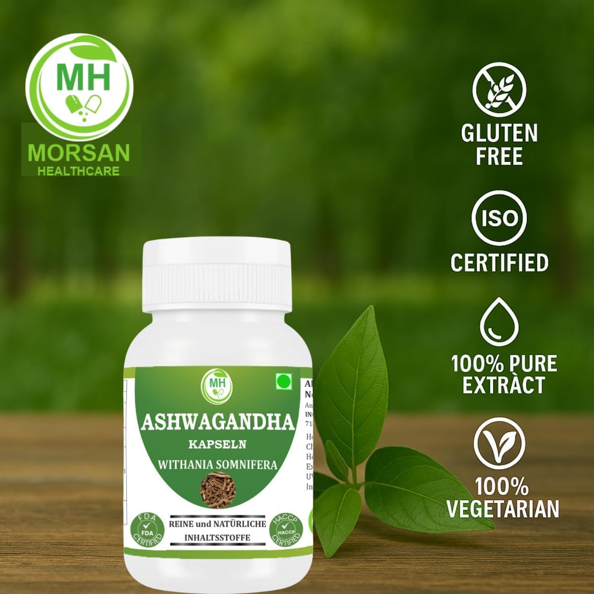Cápsulas de Ashwagandha Morsan Healthcare | Extracto de Withania Somnifera | 500 mg por cápsula | Sin OGM, Veganas y Sin Gluten | 240 Cápsulas Veganas | Pack de 4 Frascos
