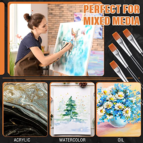 20 Pcs Flat Acrylic Paint Brush Wide Paint Brushes Watercolor Quality Synthetic Artist Paint Small Brush Bulk Painting Brush For Detail Art Painting Oil For Kids Students (Black, 1/2 Inch) #TOP5