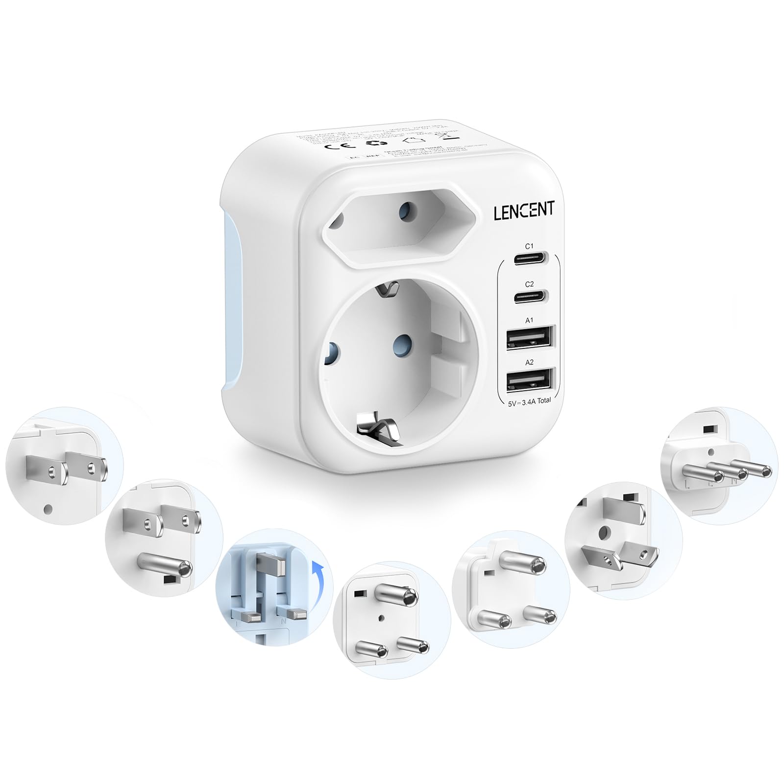 Reiseadapter Weltweit, Typ A/B/D/G/I/L/M Universal Reisestecker mit 2 USB C | Internationale steckdosenadapter für UK Irland USA Kanada Japan Südafrika Malediven Sri Lanka Tansania Sansibar Namibia