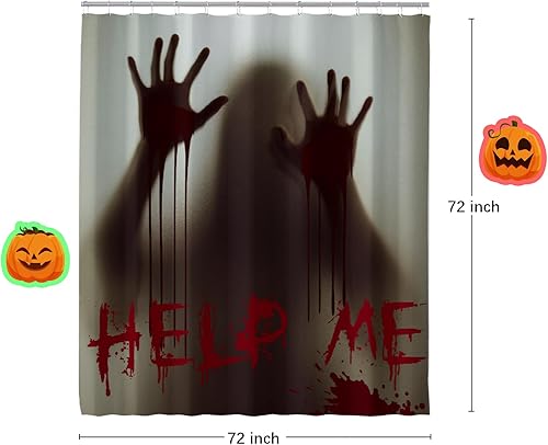 Miniatura 6 de Cortinas de ducha de Halloween para baño, Ayúdame con manos sangrientas para decoración de baño con temática de Halloween, cortina de baño de tela