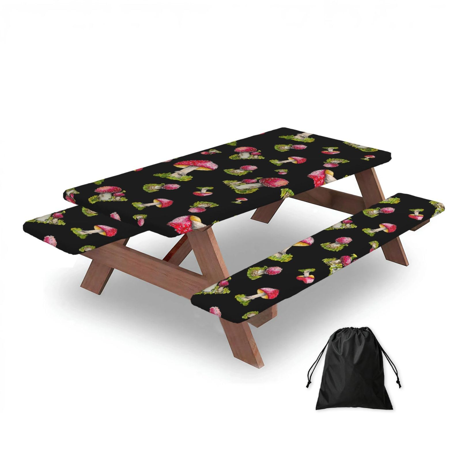 Dopklna As Picture Pattern Of Red Fly Agaric, Picnic Table Cover With Bench Covers -Waterproof Elastic Fitted Tablecloth For Garden Camping Patio 76X152cm