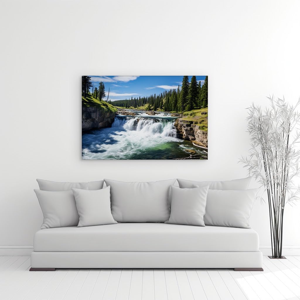 Canvas for Living room. Whispers of Nature: Discovering the Multi-Tiered Waterfall Oasis, 27 x 18 inch Canvas Wall Art - Ready to Hang - 69x46 cm (27x18 inch)