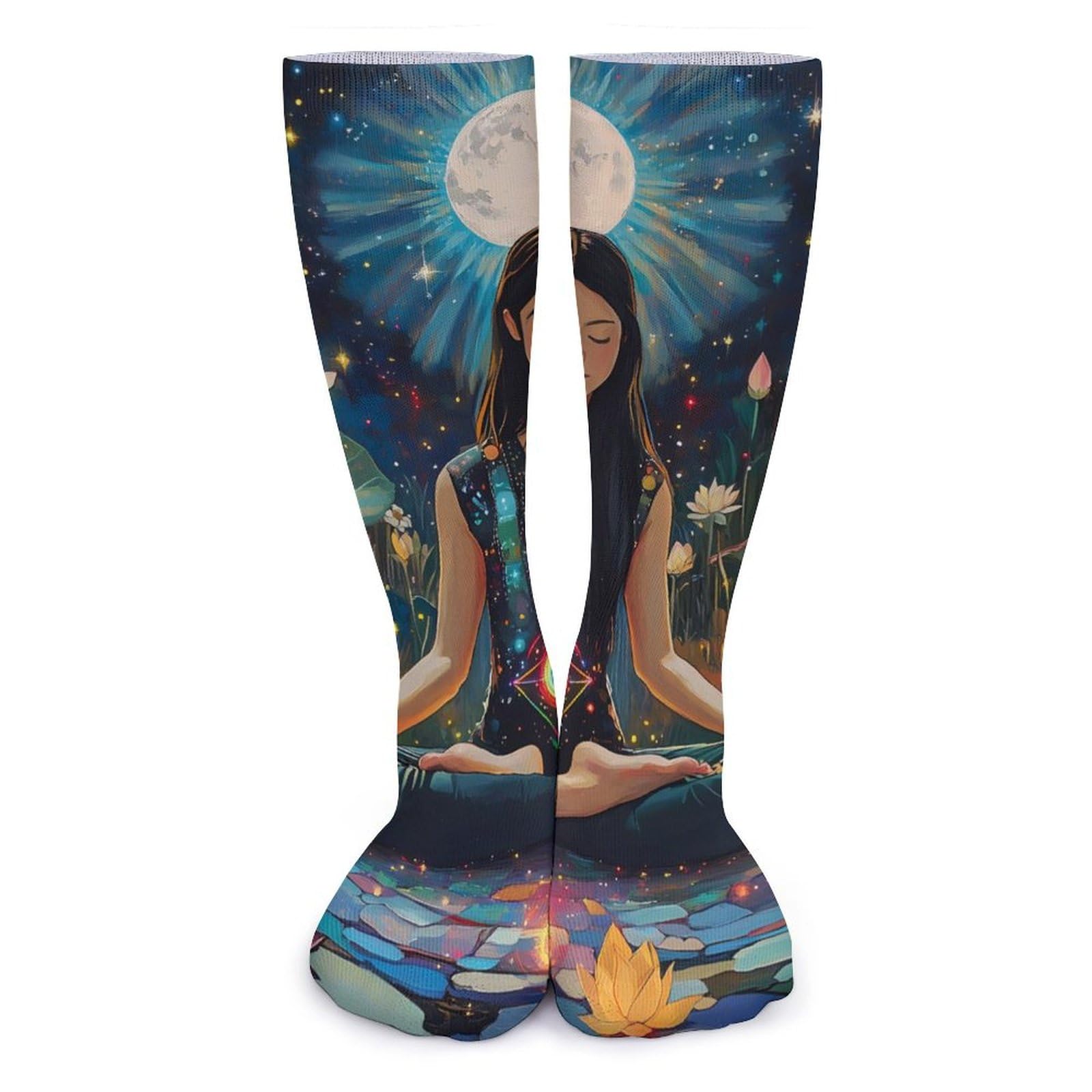 asbwuo Seven Chakra Yoga Meditation Women's Long Socks Fashion Knee High Athletic Tube Sock Casual Stockings