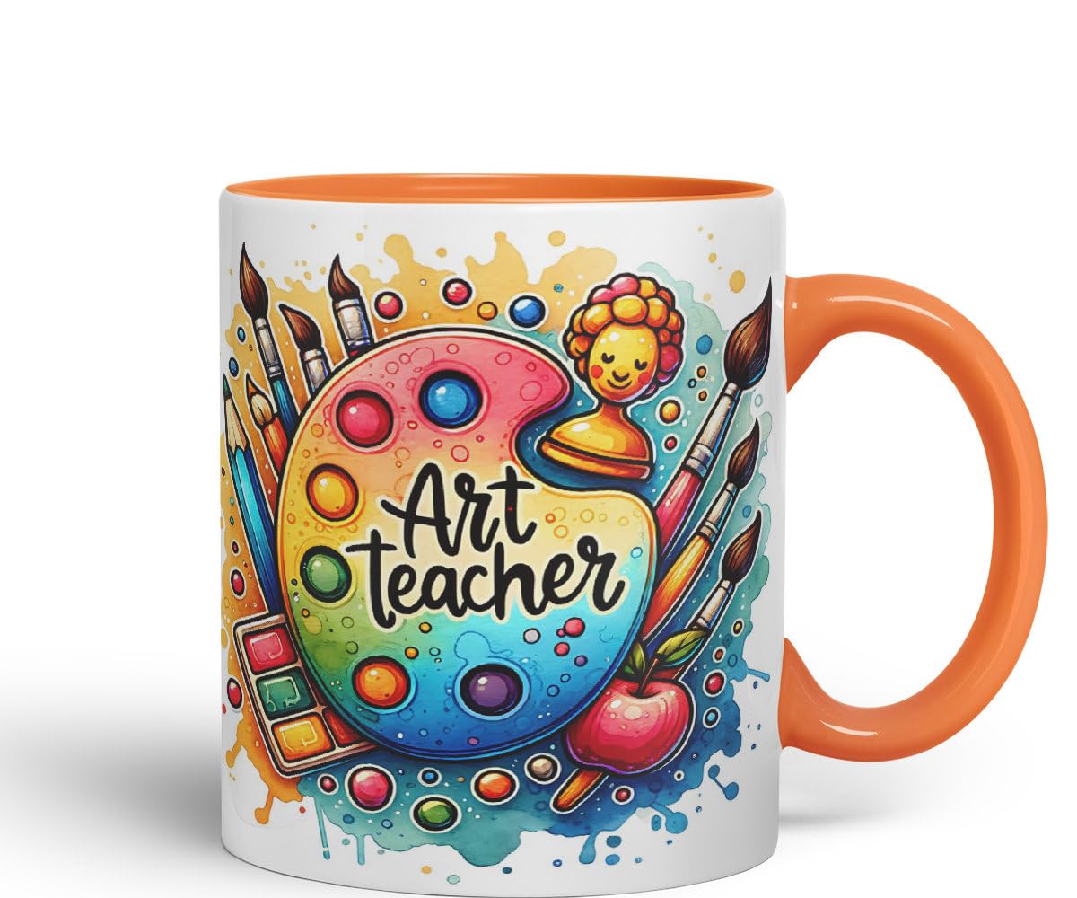 Vixar Art Teacher Mug Thank You, End of School Gift Ceramic Coloured Mug Cup for Tea Coffee Hot Brew 330ml 11Oz Gift (Orange)