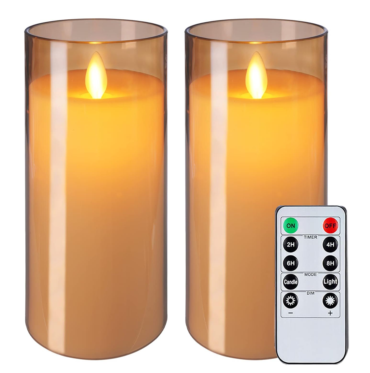 LTETTES Gold Acrylic Flameless LED Candle | 3 D x 6 H Inch | Dancing Faux Wick | Battery Operated with Remote | Decorative Pillar for Home, Festival, Wedding | Set of 2-image-13