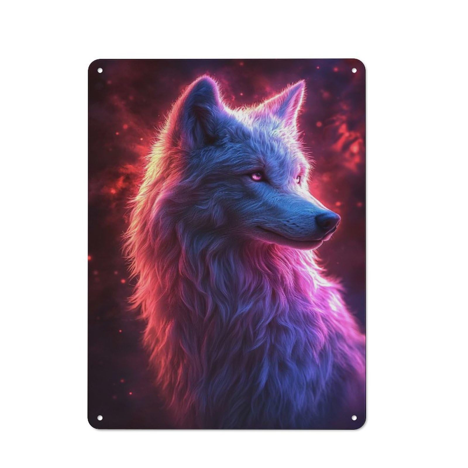 Junmoney Style-9 Retro Metal Plaque 40X30cm Featuring Neon Wolf Portrait For Workshop Wall, For Metal Sign Collectors, For Garage And Workshop Walls