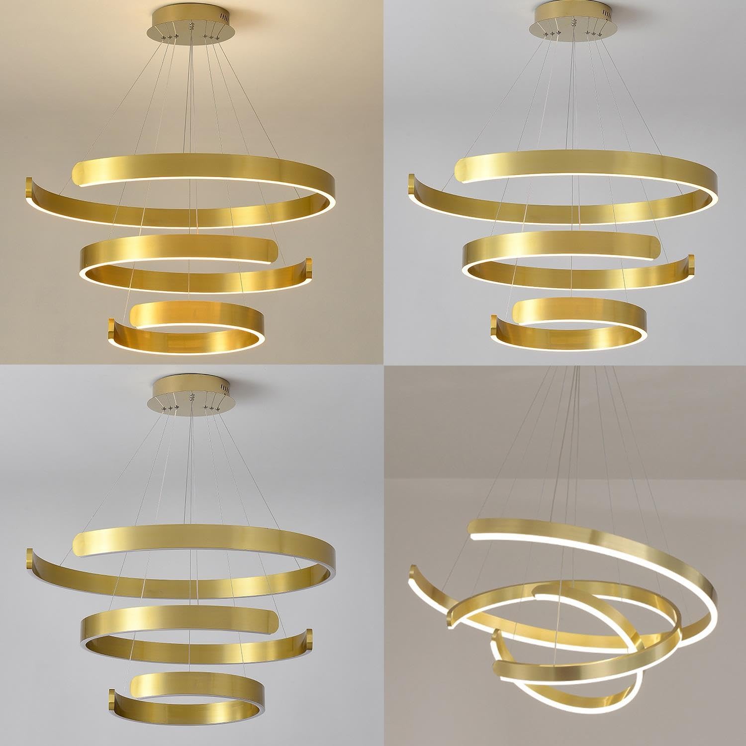 Nowoczesna Lampa Wisząca Ring LED Lampa Stół Jadalny Minimalistyczna Lampa Wisząca Do Salonu Lampa Aluminiowa Jadalnia Regulowana Wysokość Lampy Tytanowo-złoty(60+80+100cm)