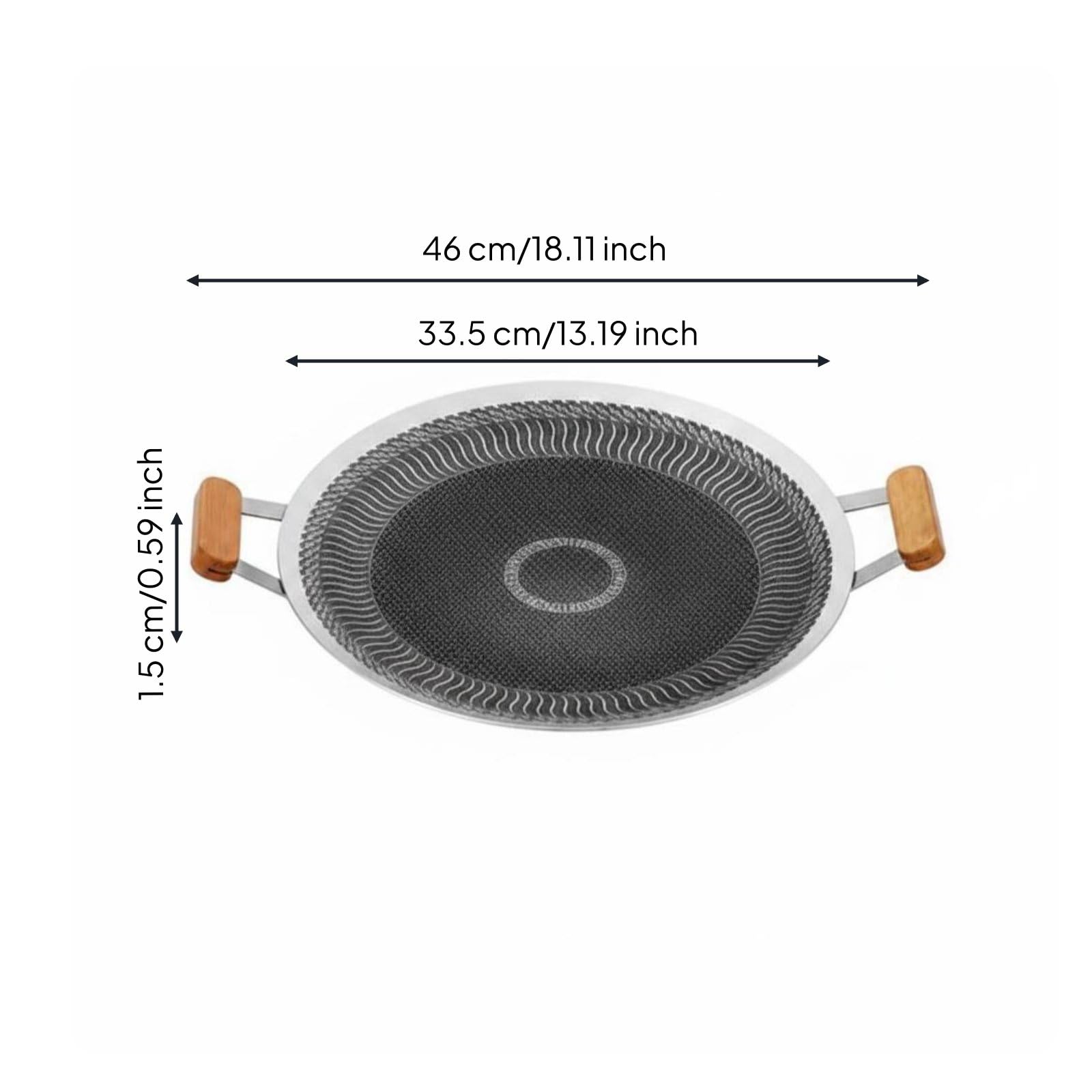 Homyl Padella per Grill Outdoor Barbecue Teglia Universale Acciaio a Doppia Zona Riscaldamento Rapido Adatta per Campeggio, 34CM, Wood Handle