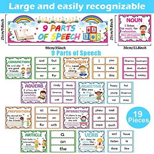 19 Pieces Parts Of Speech Posters Parts Of Speech Bulletin Board Decorations English Grammer Educational Chart Bulletin Wall Decor For School Teachers #TOP1