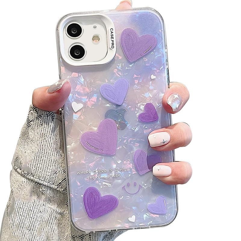 mobistyle Designed for iPhone 11 Cover Cool Shining Shell Love Heart Pattern Design with TPU Edges Phone Back Cover Case for Girls Women (Bling Heart Purple)- Best and cheap mobile covers in India