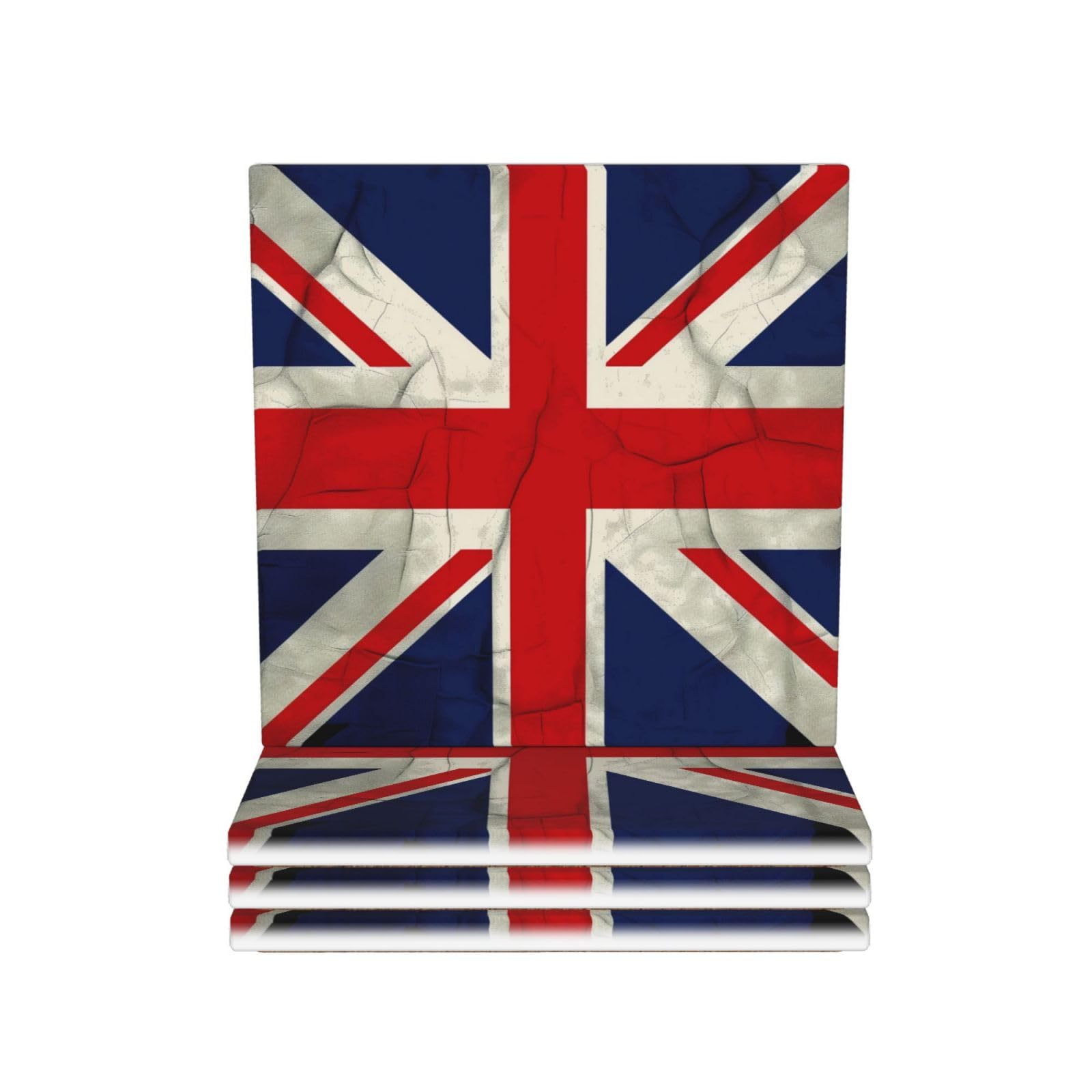UK Flag Printed Coasters 4 PCS for Drinking, Square Absorbent Ceramic Coaster for Home Decor Tabletop Protection