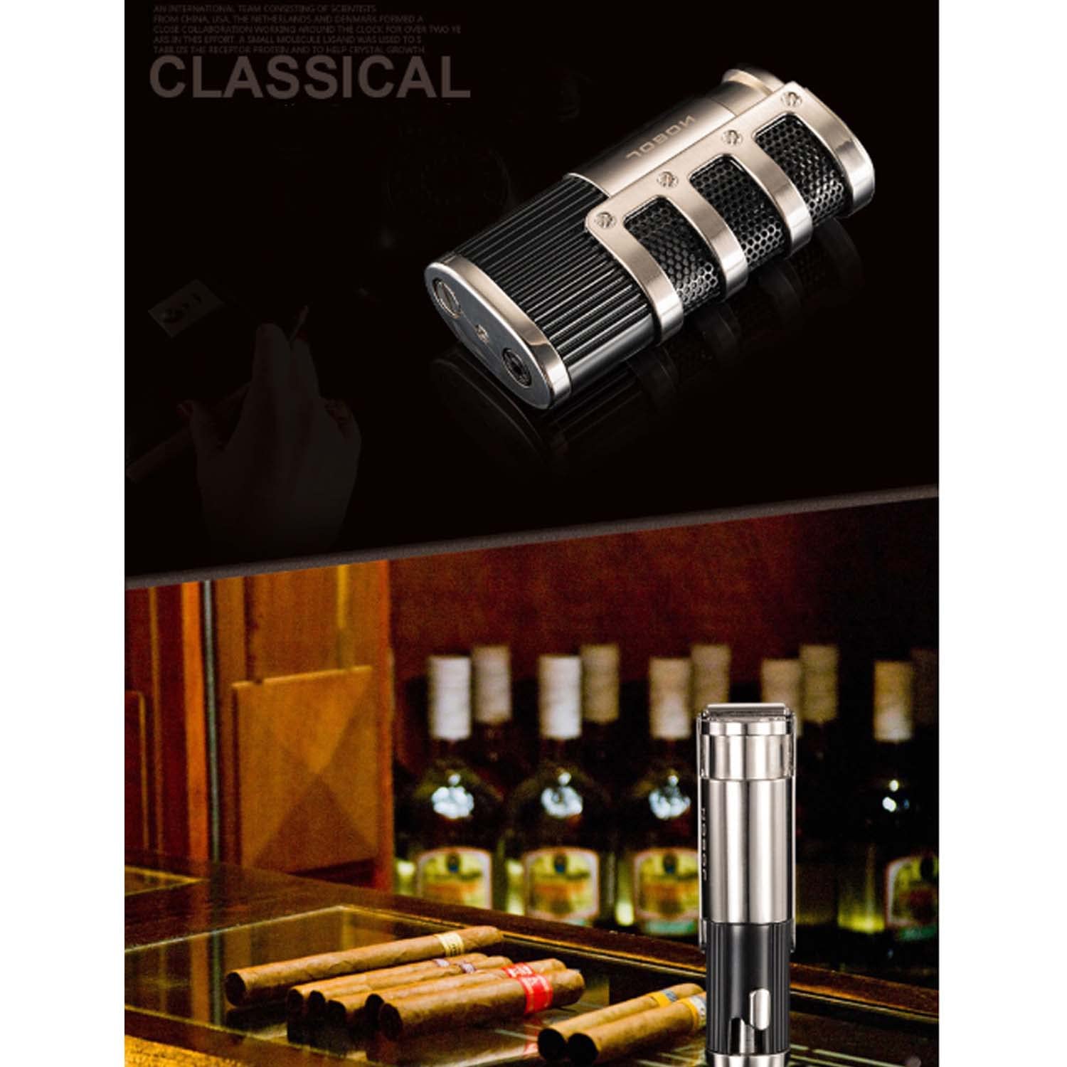 Paquet de 4 Briquets Torche Triple Jet Coupe-Vent Réglable avec Cigare Punch Gadgets Rechargeables pour Hommes Idées Cadeaux, Vente en Gros
