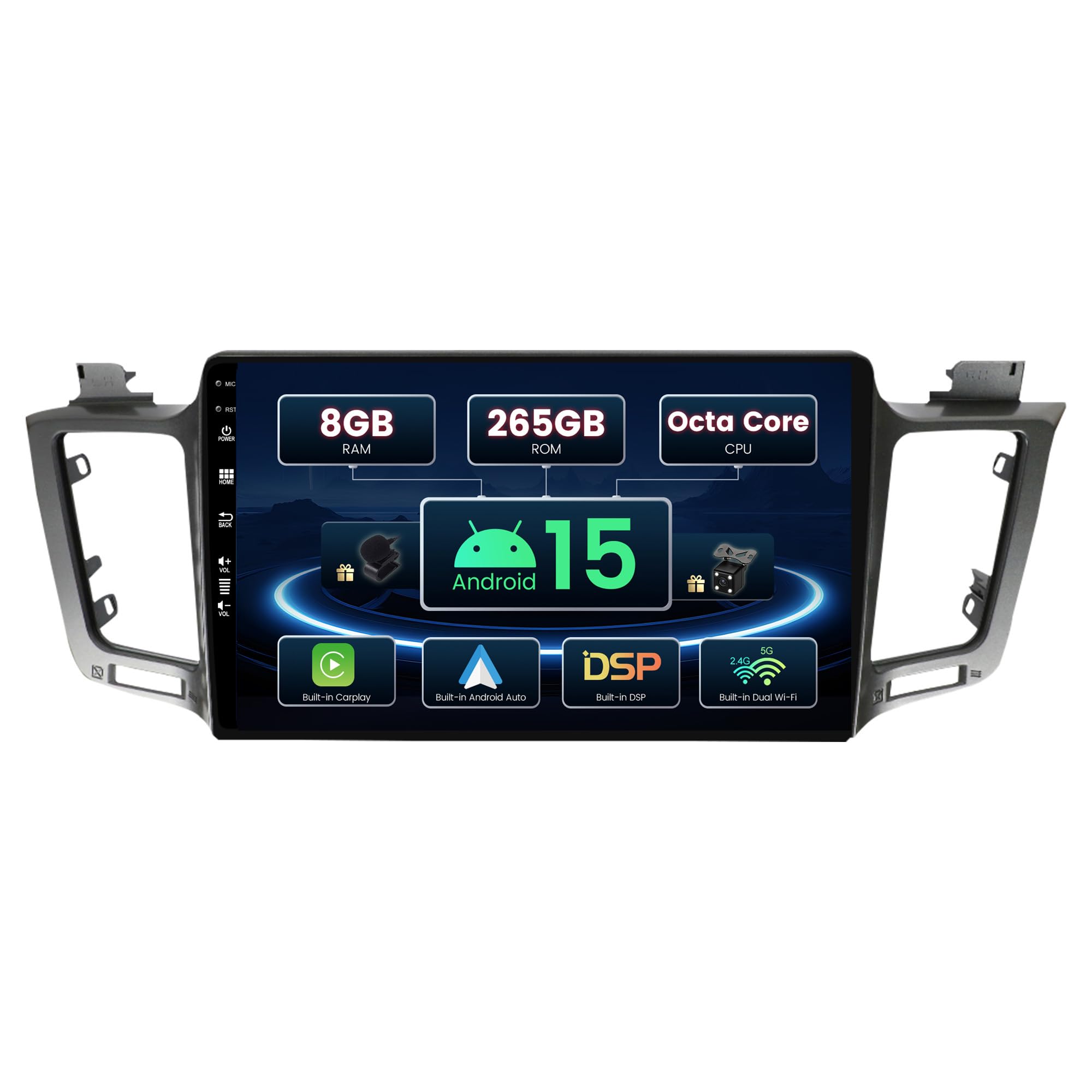 SXAUTO ¦8G+256G¦ Android 15 IPS Autoradio für Toyota RAV4 (2013-2018) - Eingebaut Carplay/Android Auto/DSP - Kamera + MIC - DAB Lenkradsteuerung Fast-Boot 360-CAM WiFi Bluetooth - 2 Din 10.1 Zoll
