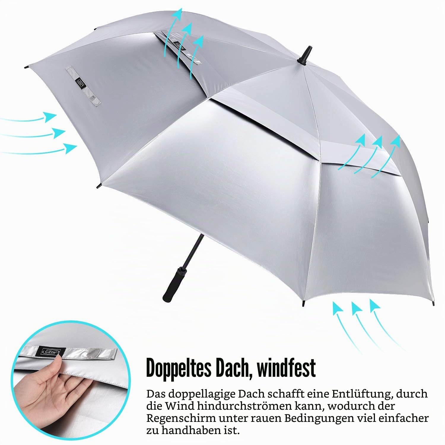 G4Free 47/54/62/68/72/80 Inch UV-Schutz Winddicht Sonnen- und Regenschirm Golfschirm Autorisches Öffnen Doppelbaldachin Belüftet Übergröße für Herren und Damen