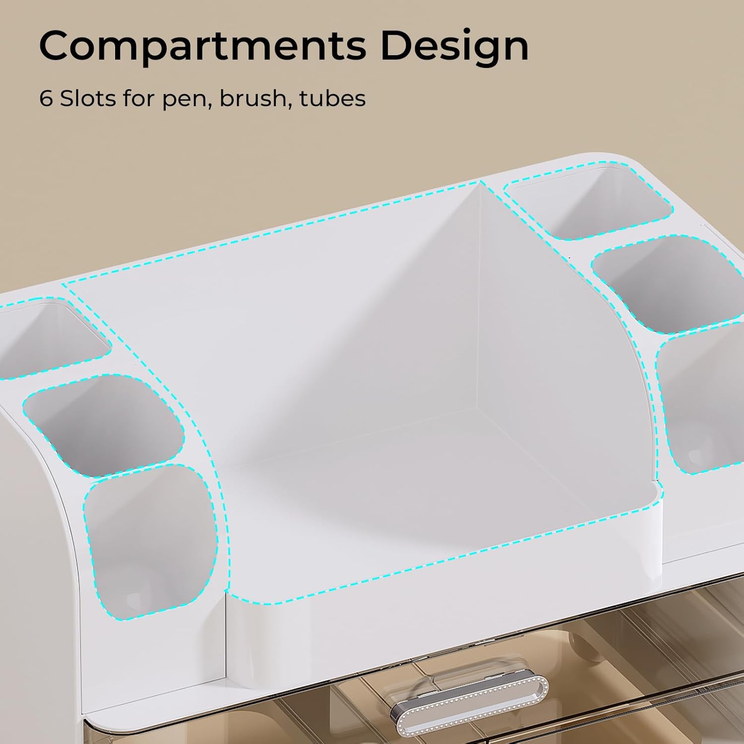 Makeup Organizer for Vanity with 2 Large Drawers, Cosmetic Display Case with Brush Holders, Easy to Storage for Bathroom Countertop Skincare, Perfume, White - Image 5