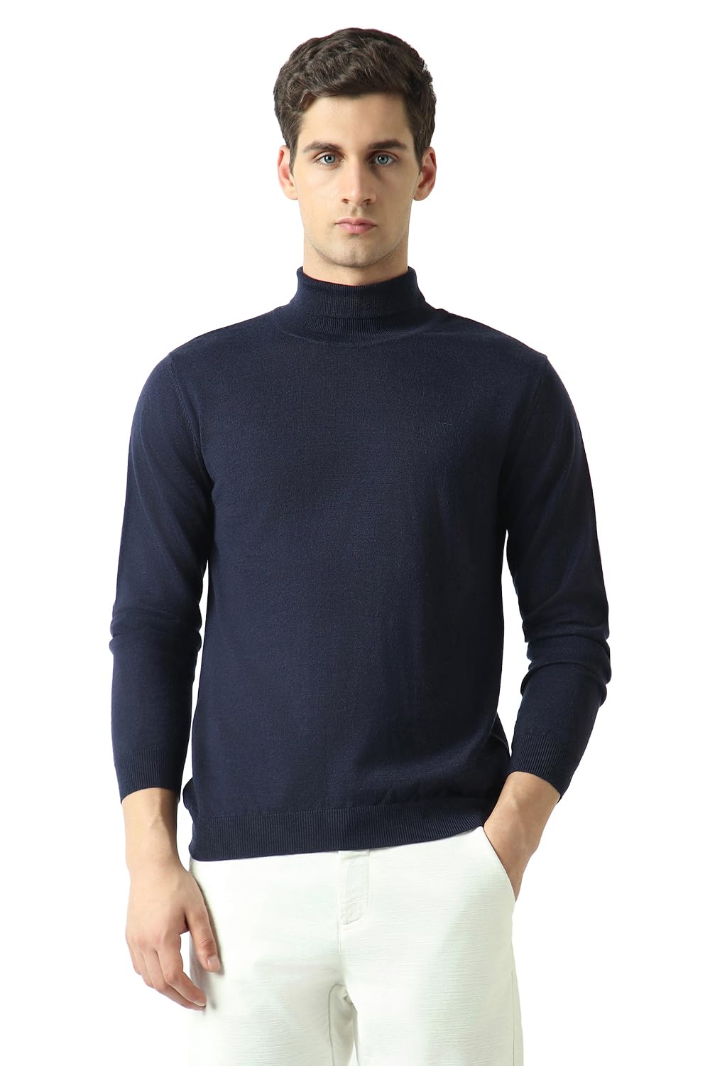 Men Navy Solid Turtle Neck Sweater-image-34