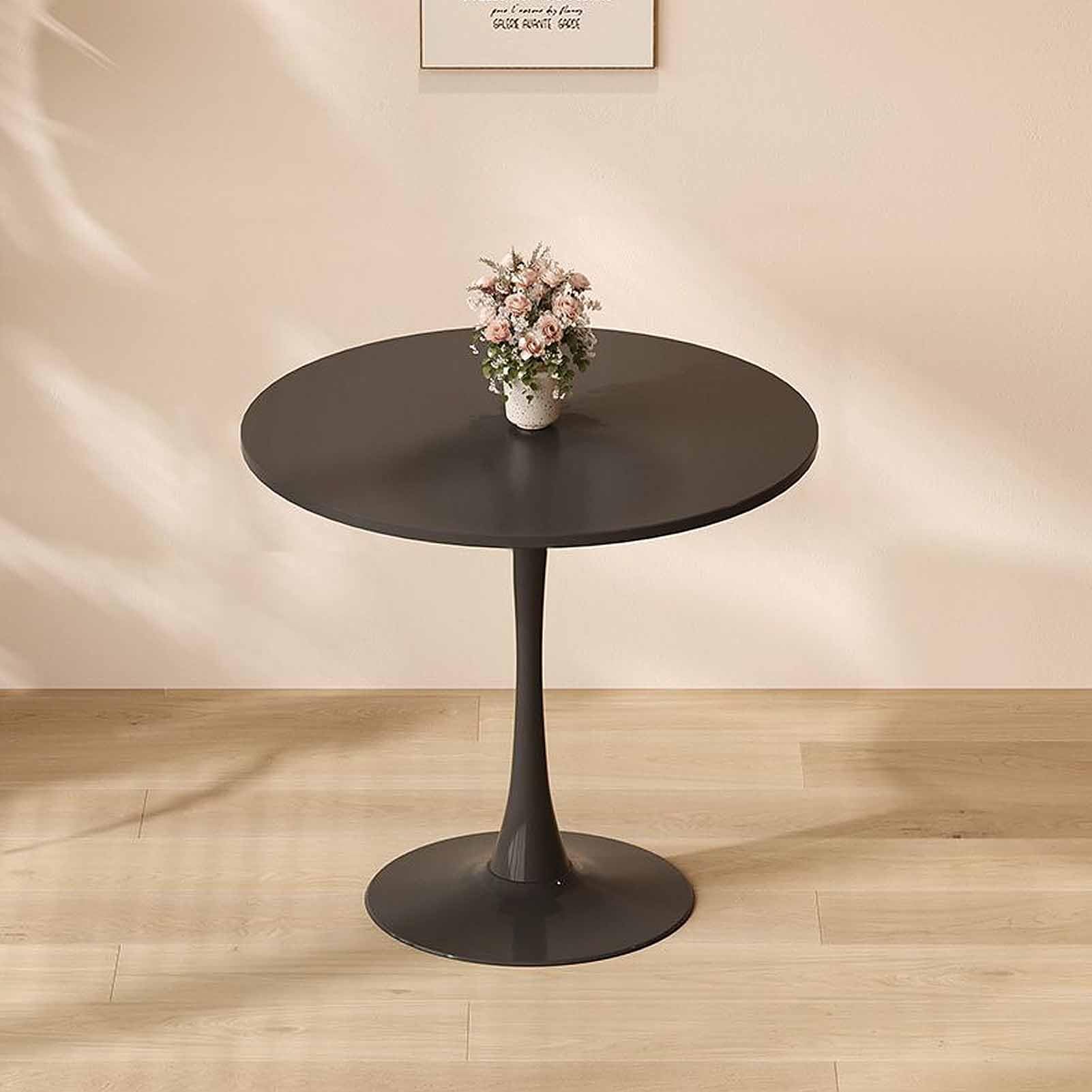 Tavolo da pranzo rotondo per 2-6 persone, con piano nero e gambe in metallo, tavolino slish per sala da pranzo, cucina, caffetteria, design salvaspazio, moderno in pelliccia