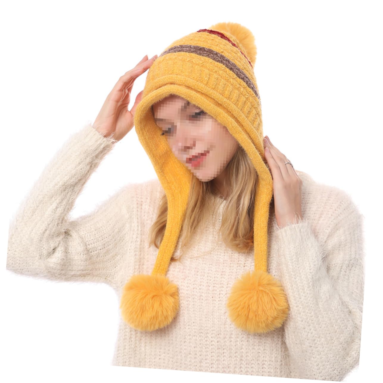 SHERCHPRY 2piezas Gorro De Lana Para Mujer Pompones Cálido y Cómodo Para Actividades Al Aire Invierno Color Amarillo Único